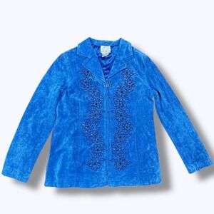 Vtg Nolan Miller Blue Suede Leather Jacket S Western Zip Glam Retro 80s
